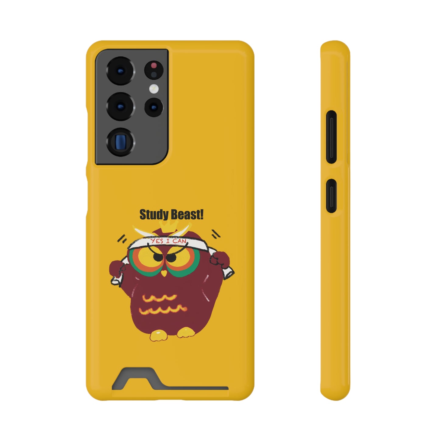 Study Beast Phone Case with Card Holder, Cute Owl Design, Student Accessory, Back-to-School Gift, Funny Phone Cover