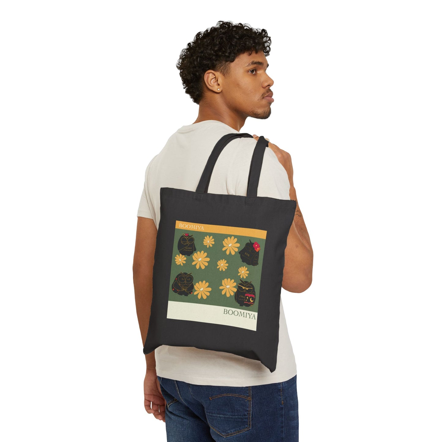 Chic Floral Cotton Canvas Tote Bag, Eco-Friendly Shopping Bag, Gift for Her, Reusable Grocery Bag, Bohemian Style Tote