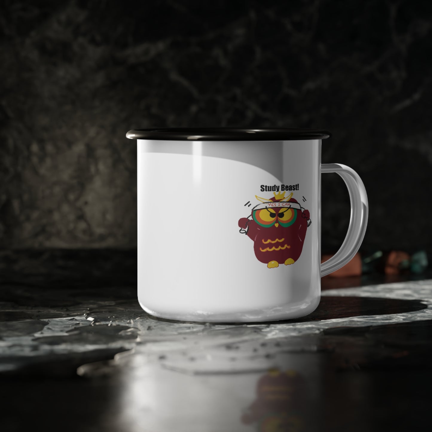 Study Beast Enamel Camp Cup, Motivational Mug for Students, Cute Owl Coffee Cup, Fun Study Gift, Back to School Essentials
