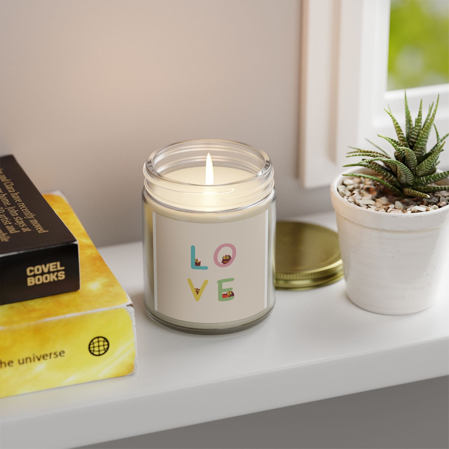 Coconut Apricot Scented Candle - 'LOVE' Design, 4oz & 9oz