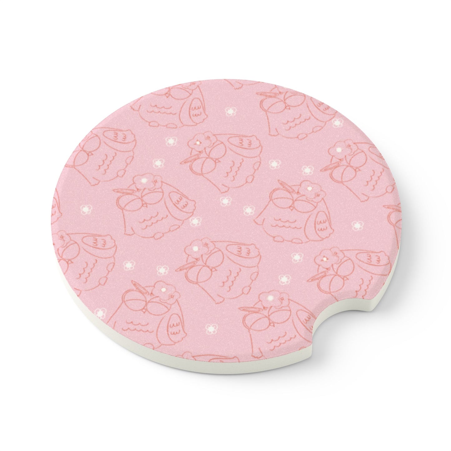 Charming Owl Soapstone Car Coasters, Cup Holder Inserts, Cute Decor for Cars, Gift for Owl Lovers, Pink and White Coasters