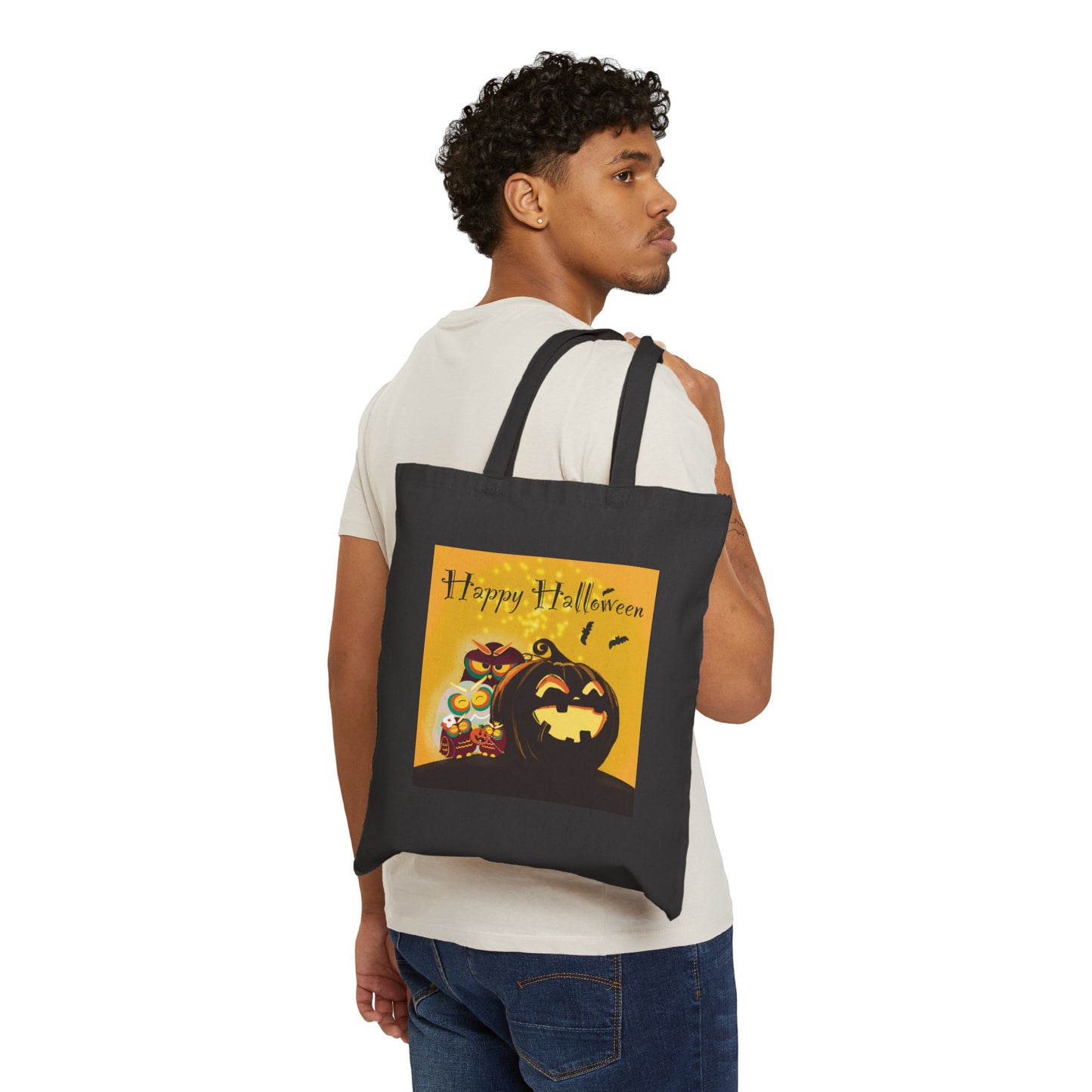 Halloween Cotton Canvas Tote Bag, Eco-Friendly Grocery Bag, Trick or Treat Bag, Festive Shopping Tote, Spooky Halloween Gift