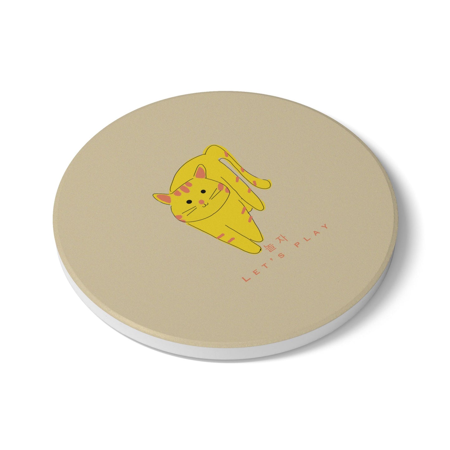 Cute Cat Ceramic Coaster - Let's Play Design