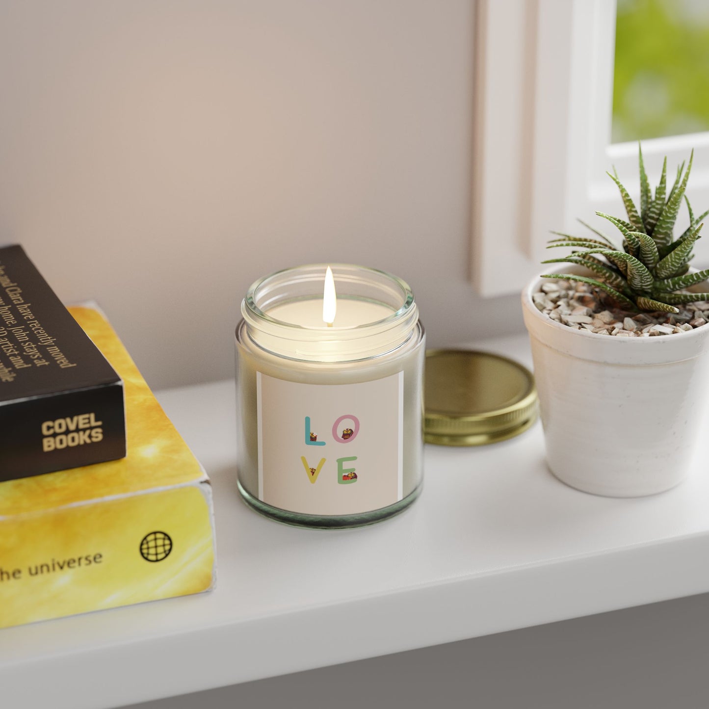 Coconut Apricot Scented Candle - 'LOVE' Design, 4oz & 9oz