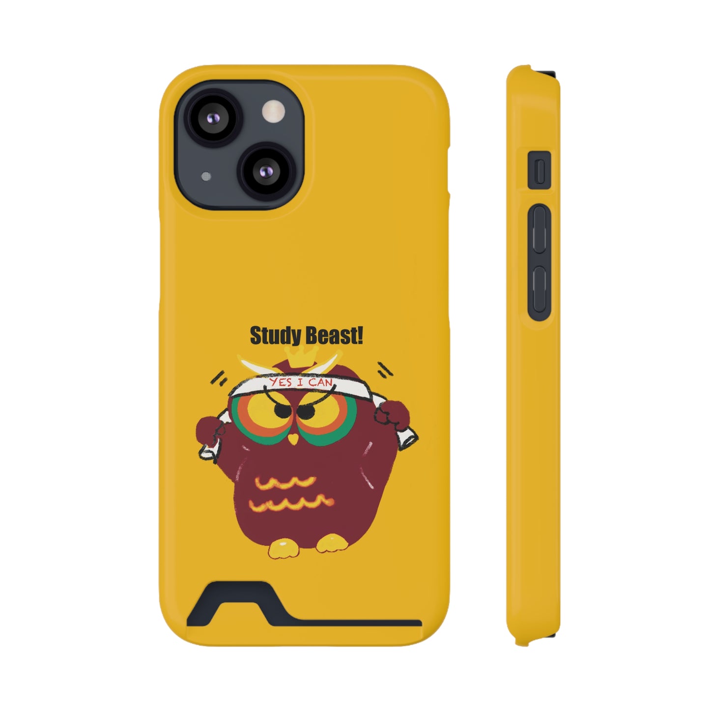 Study Beast Phone Case with Card Holder, Cute Owl Design, Student Accessory, Back-to-School Gift, Funny Phone Cover