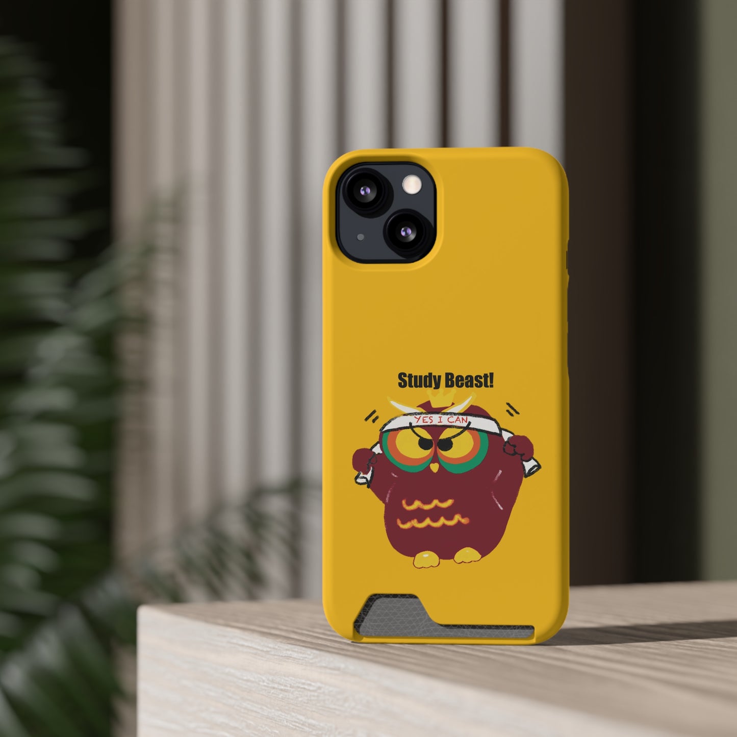 Study Beast Phone Case with Card Holder, Cute Owl Design, Student Accessory, Back-to-School Gift, Funny Phone Cover