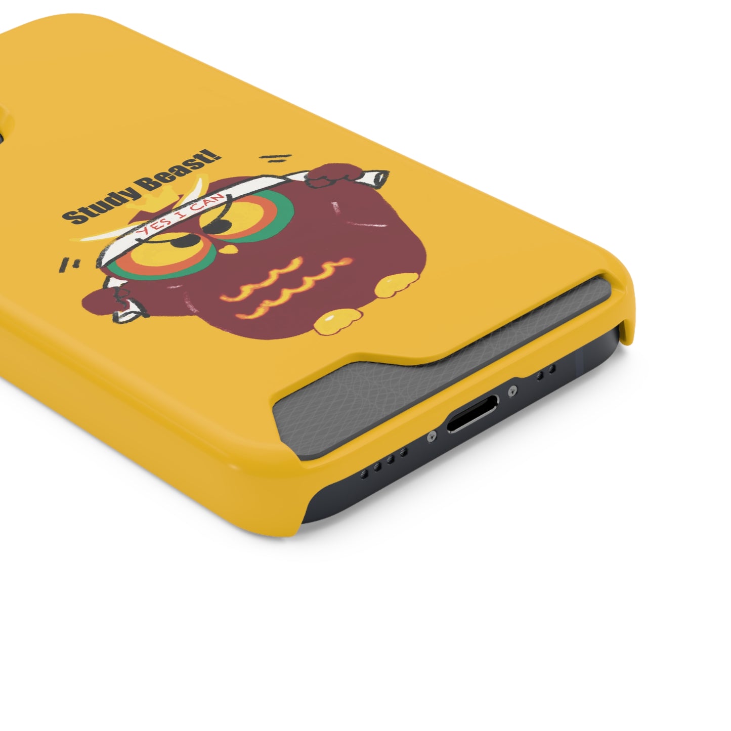 Study Beast Phone Case with Card Holder, Cute Owl Design, Student Accessory, Back-to-School Gift, Funny Phone Cover