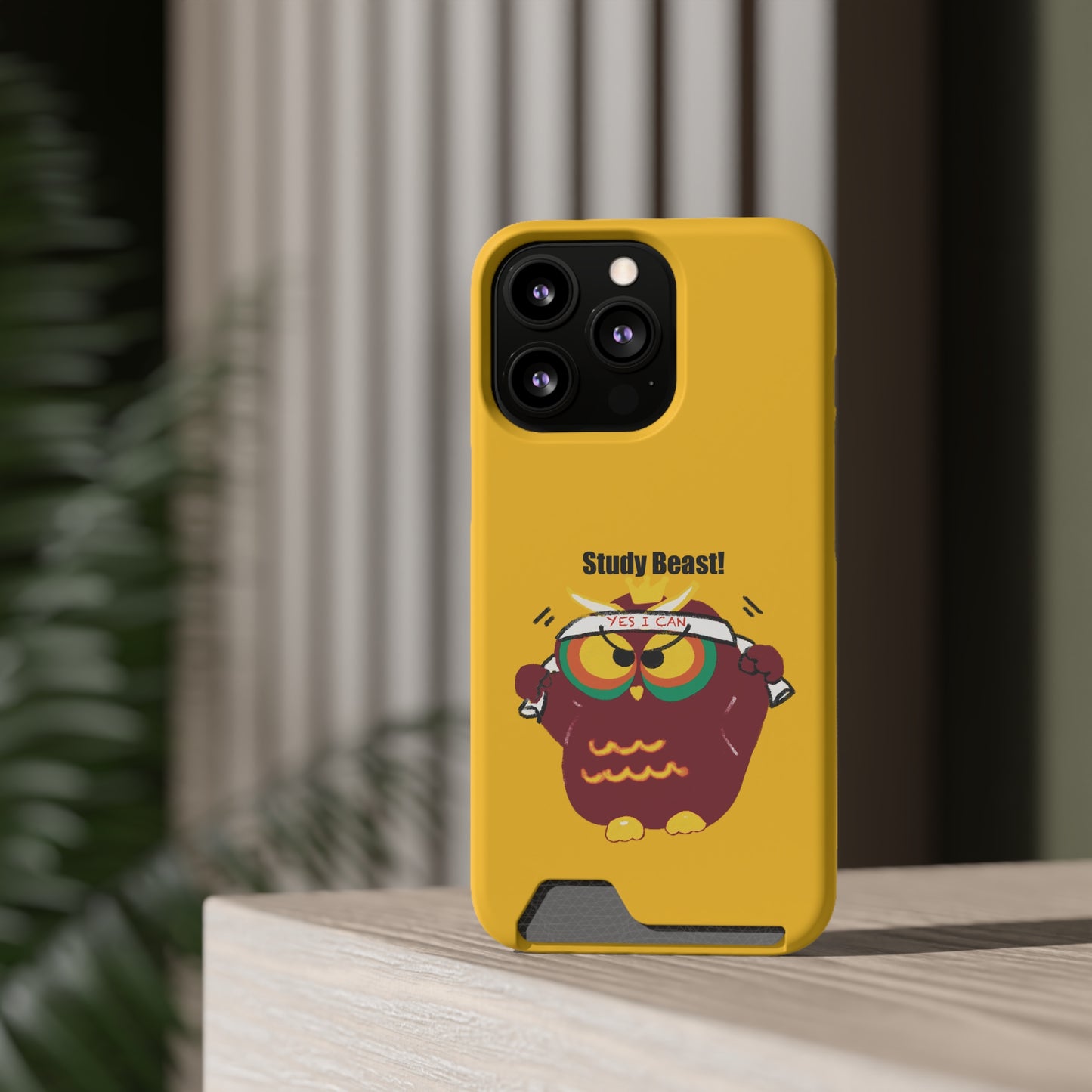 Study Beast Phone Case with Card Holder, Cute Owl Design, Student Accessory, Back-to-School Gift, Funny Phone Cover