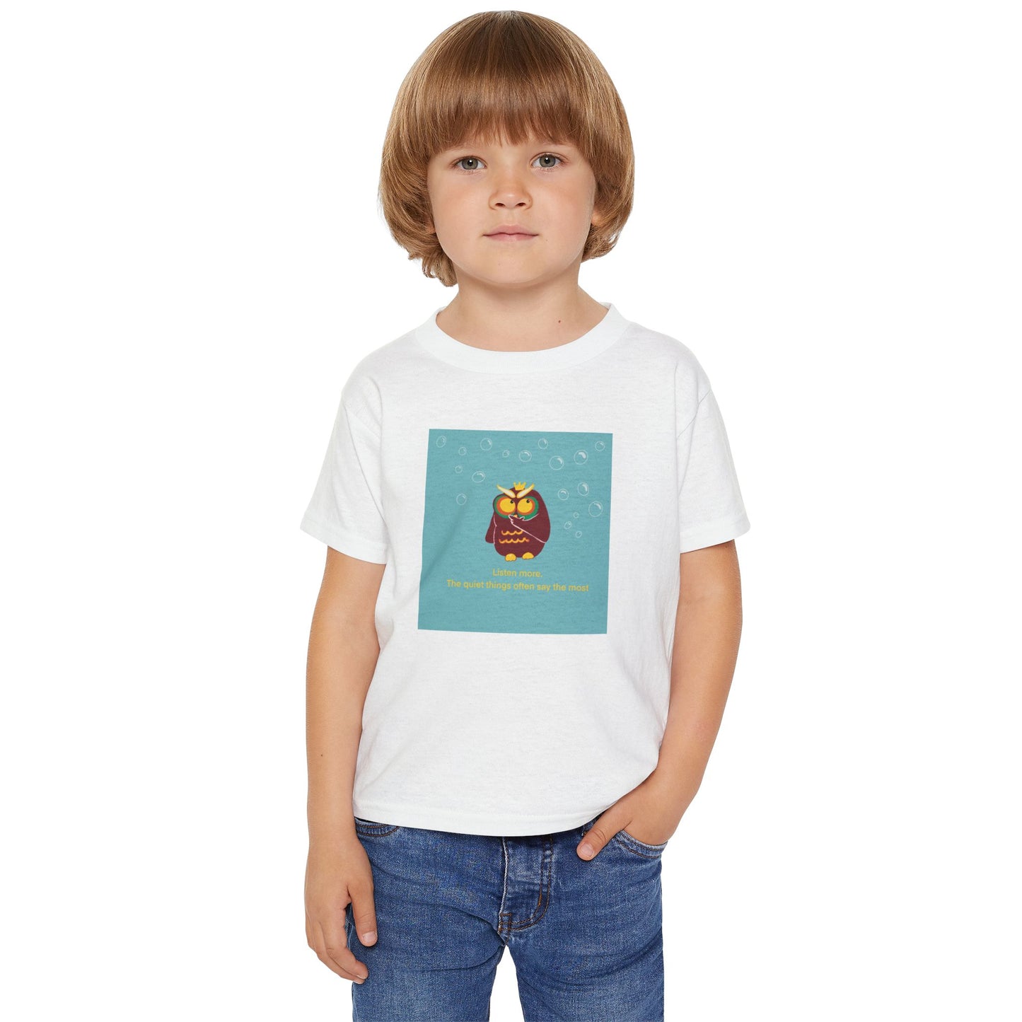 Toddler T-Shirt with Owl Design – "Listen More" Inspirational Tee
