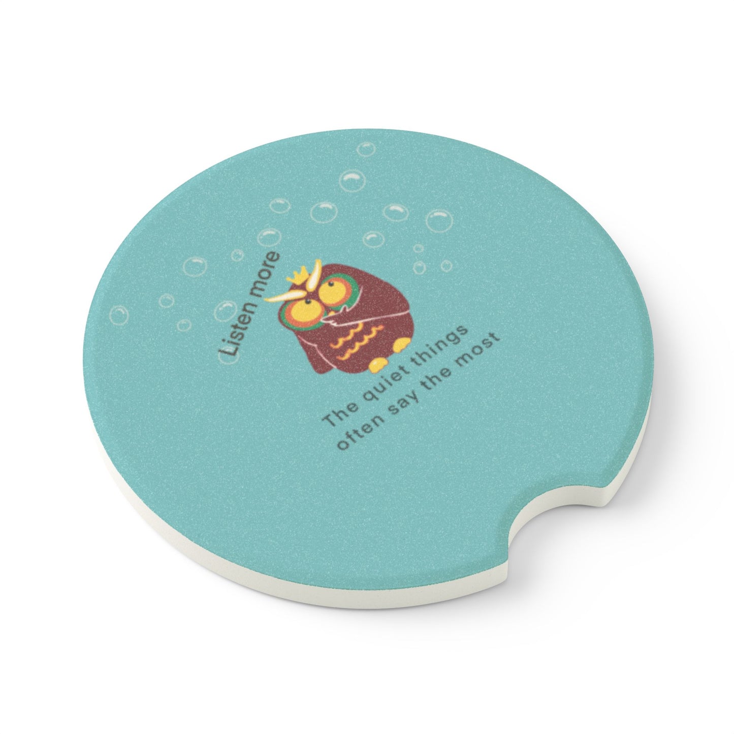 Charming Soapstone Car Coaster with Motivational Owl Design, Fun Car Accessories, Gifts for Owl Lovers, Unique Home Decor, Listen More Quote