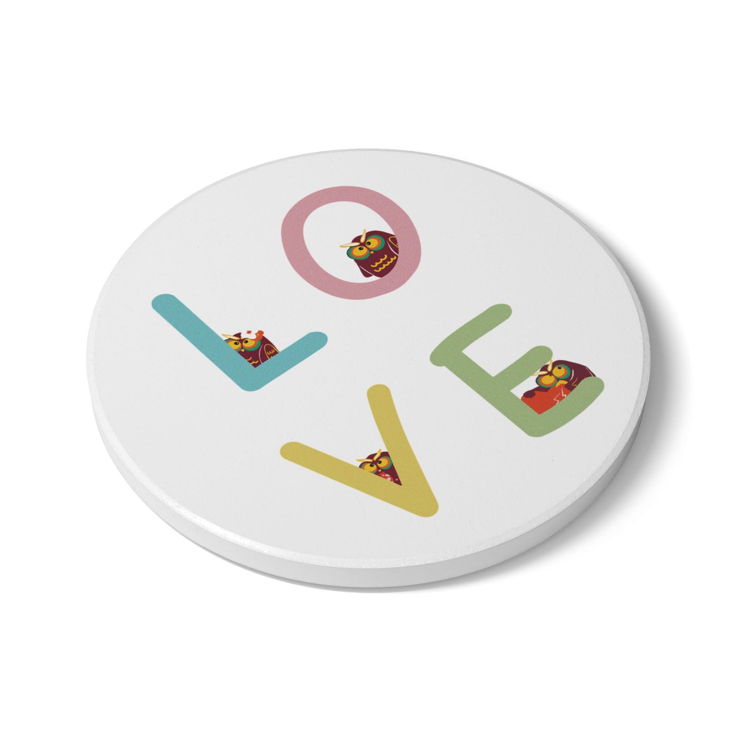 Colorful Love Owl Ceramic Coaster - Perfect for Home Decor & Gift