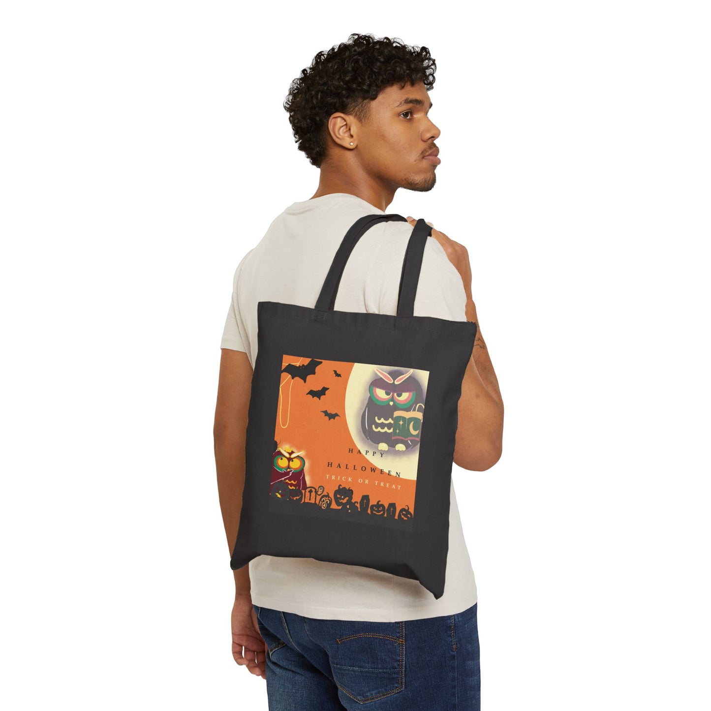 Spooky Halloween Cotton Canvas Tote Bag, Eco-friendly Bag, Trick-or-Treat Tote, Seasonal Shopper, Halloween Decor