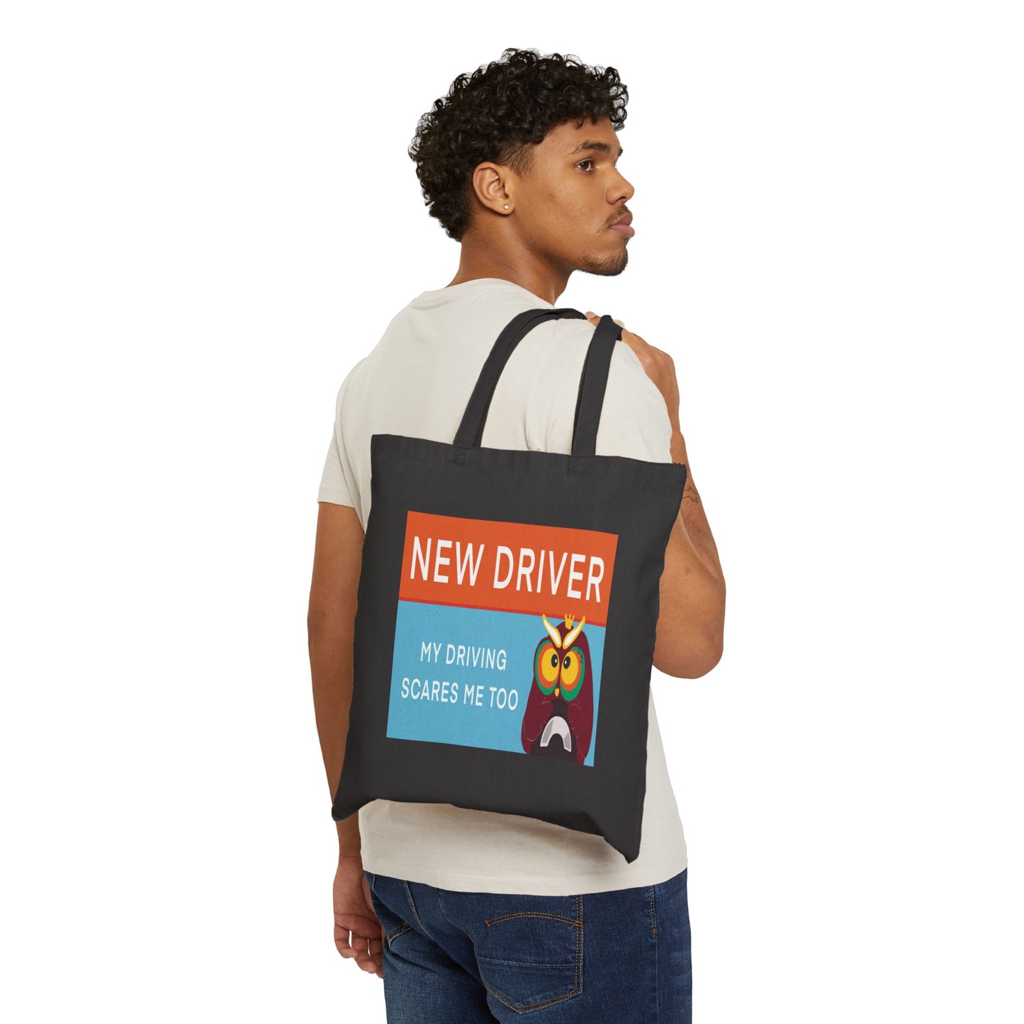 Funny New Driver Cotton Canvas Tote Bag, Gift for New Drivers, Eco-Friendly Shopping Bag, Driving Humor Bag, Car Enthusiast Tote