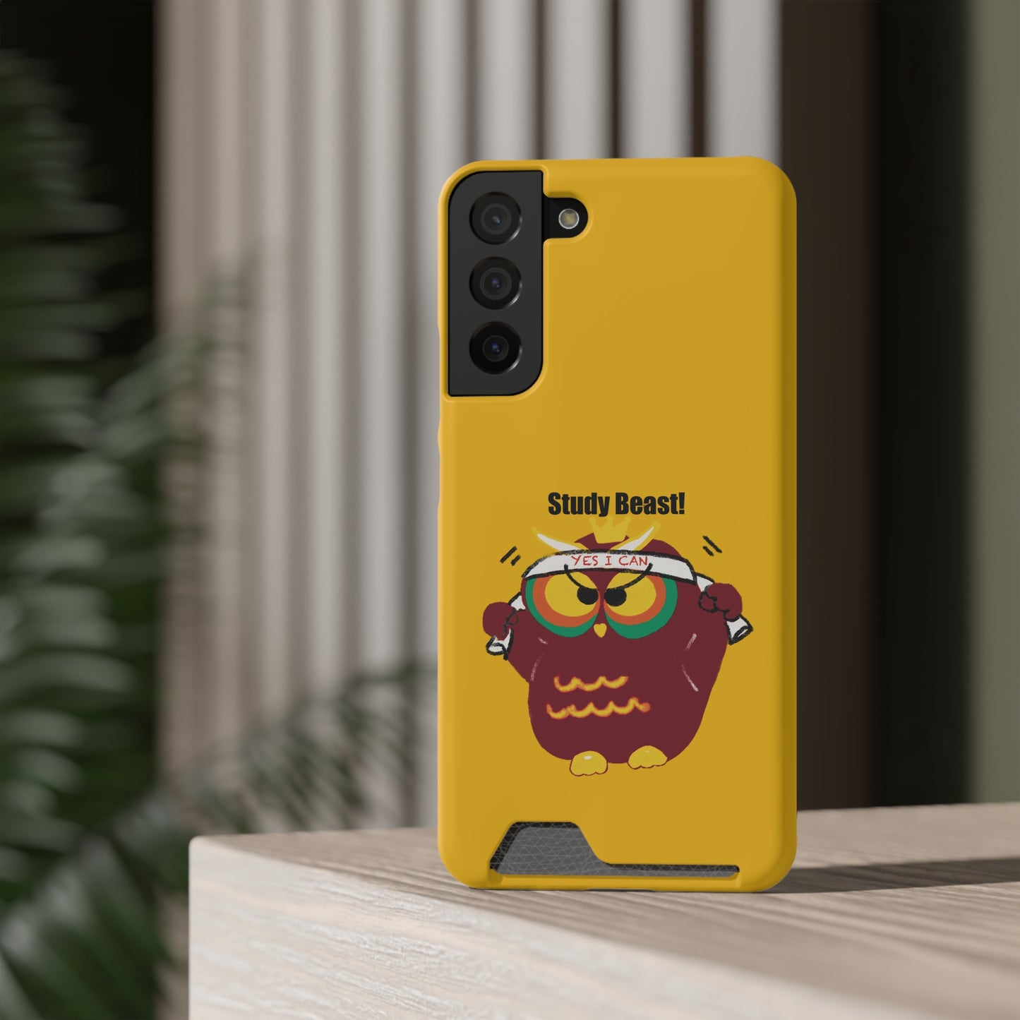 Study Beast Phone Case with Card Holder, Cute Owl Design, Student Accessory, Back-to-School Gift, Funny Phone Cover
