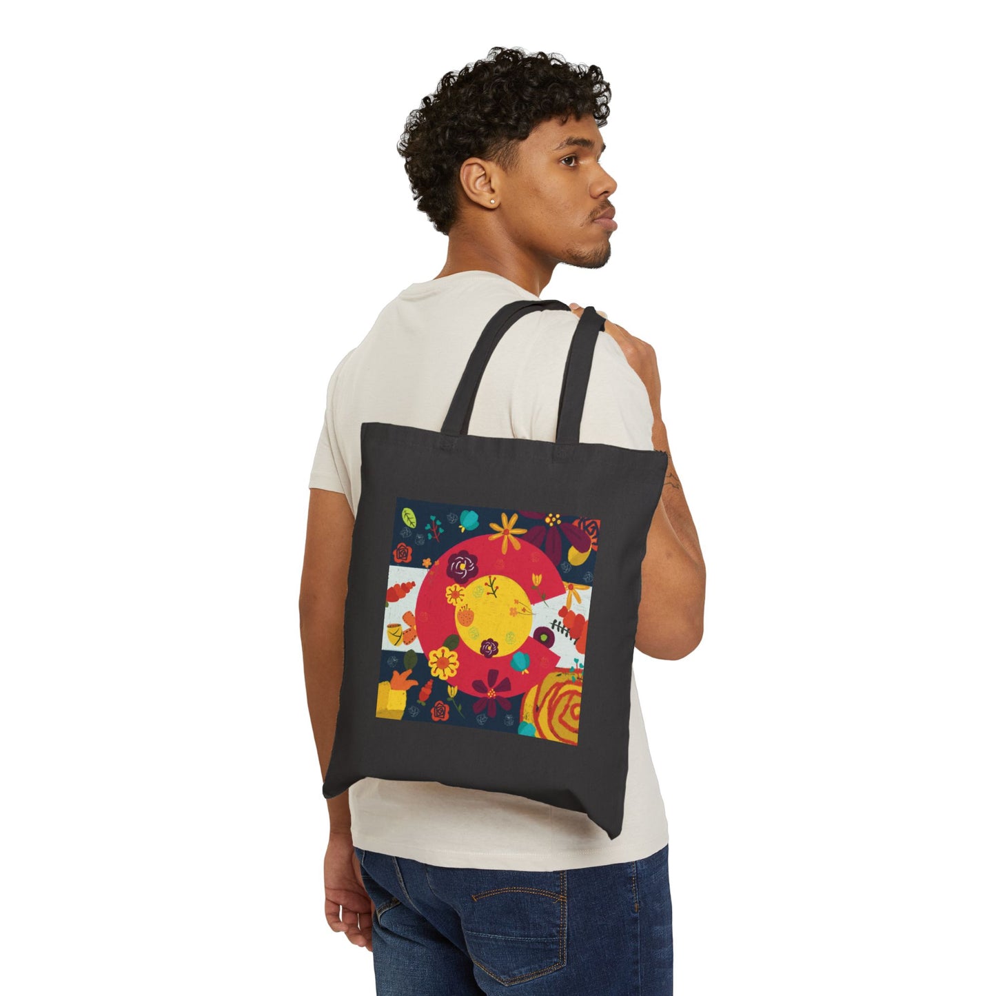 Colorful Floral Cotton Canvas Tote Bag, Eco-Friendly Shopping Bag, Gift for Her, Beach Bag, Reusable Grocery Tote