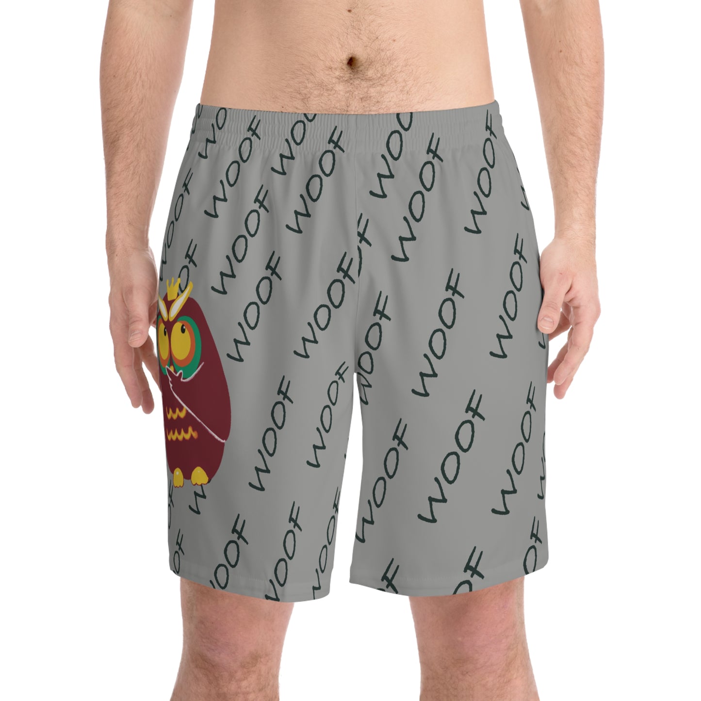 Whimsical Owl Men's Beach Shorts - Fun Summer Swimwear, Casual Outdoor Wear, Beach Vacation Essentials, Gift for Dog Lovers, Unique Print