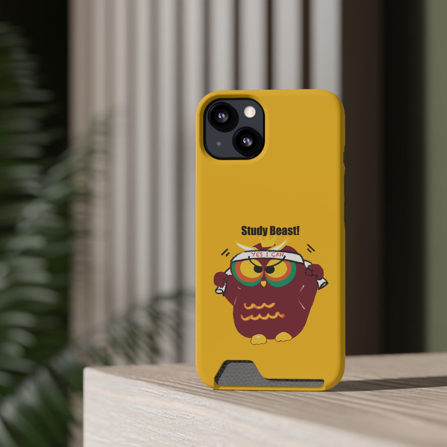 Study Beast Phone Case with Card Holder, Cute Owl Design, Student Accessory, Back-to-School Gift, Funny Phone Cover