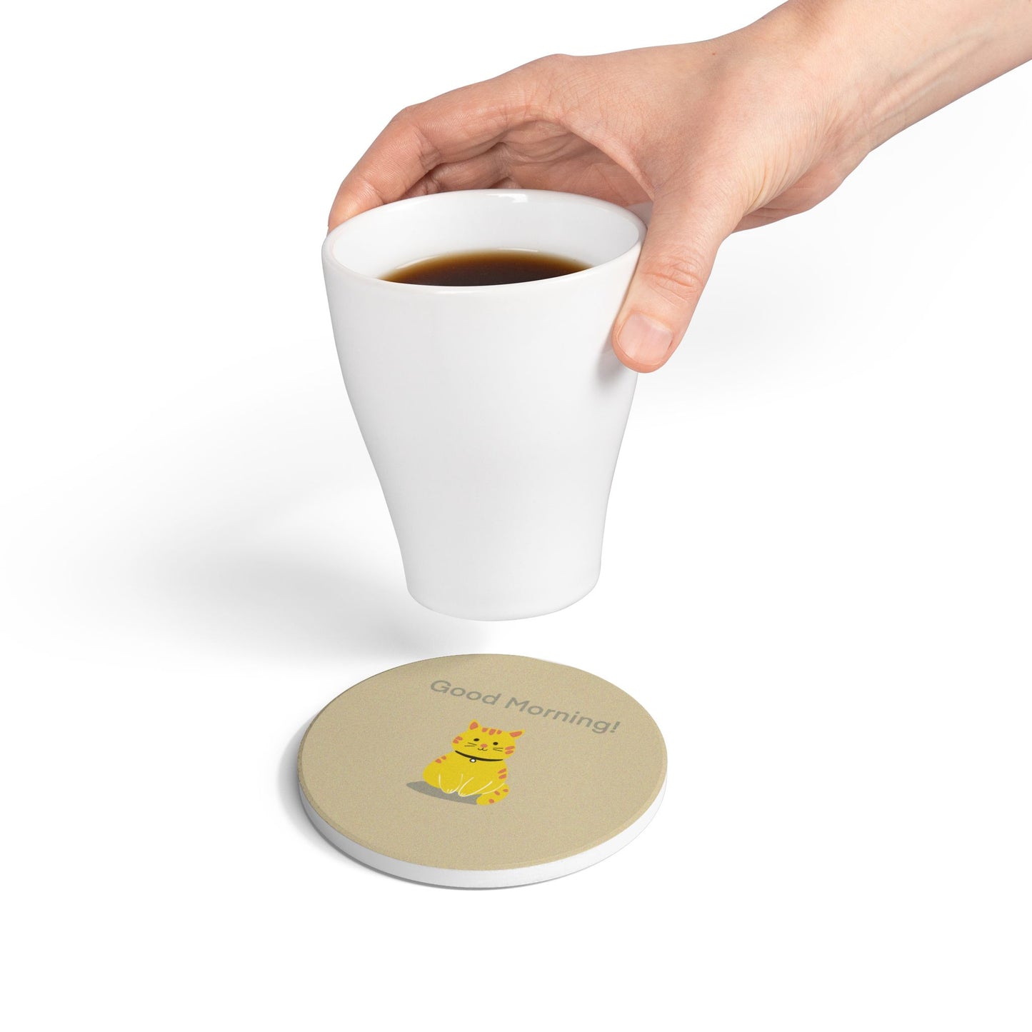 Cute Cat Good Morning Ceramic Coaster - Perfect Gift for Cat Lovers