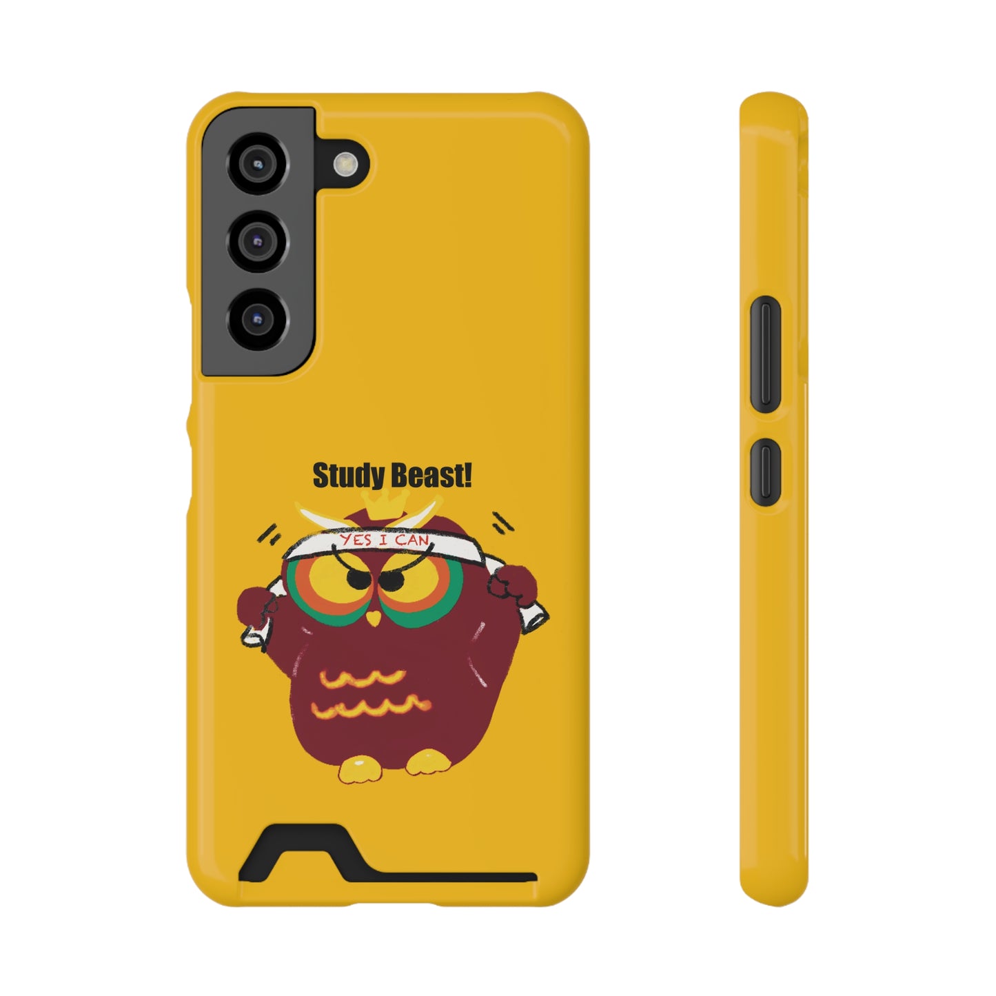 Study Beast Phone Case with Card Holder, Cute Owl Design, Student Accessory, Back-to-School Gift, Funny Phone Cover