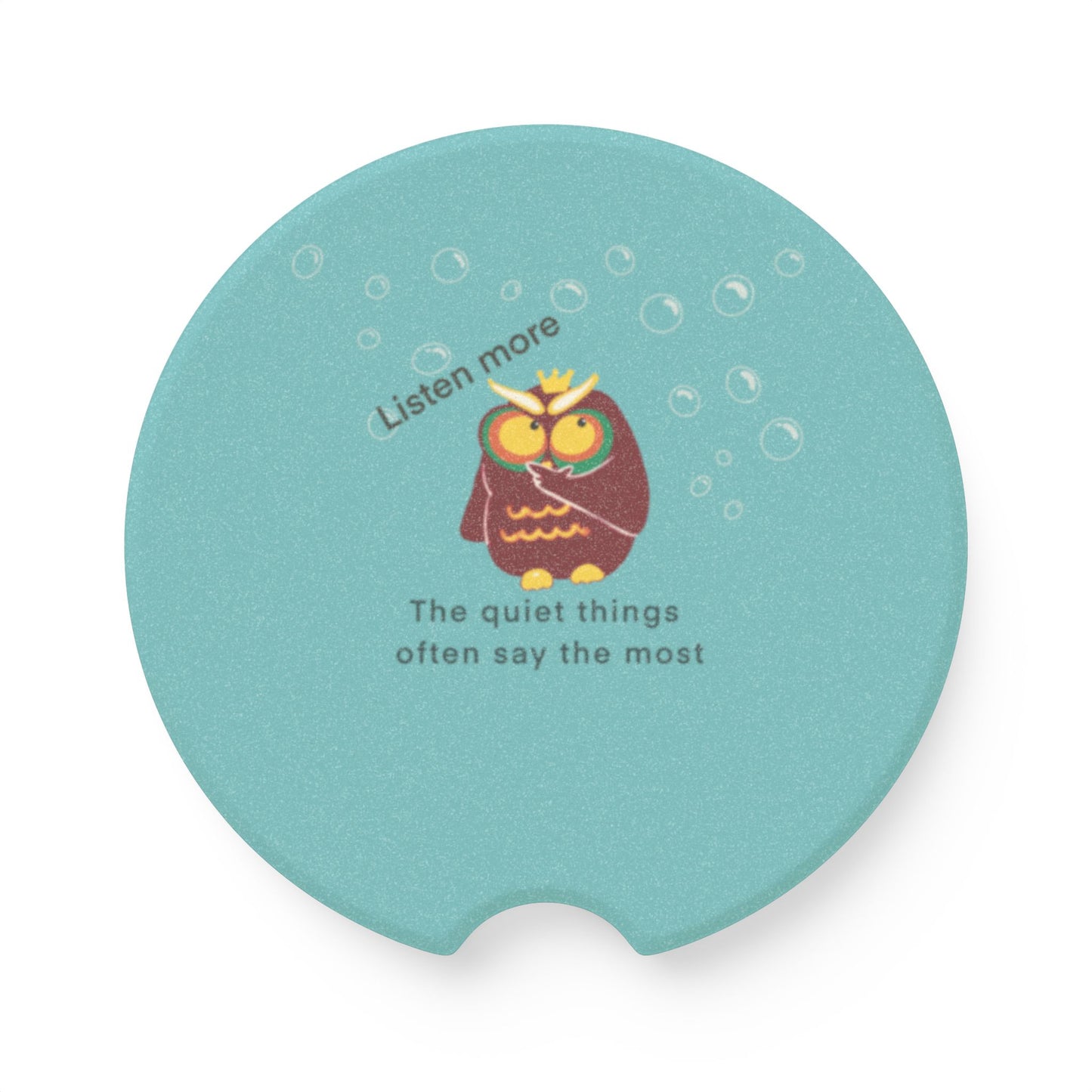 Charming Soapstone Car Coaster with Motivational Owl Design, Fun Car Accessories, Gifts for Owl Lovers, Unique Home Decor, Listen More Quote