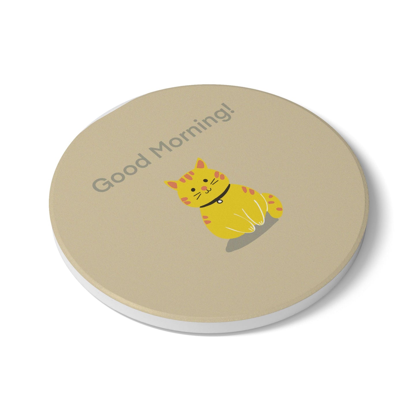 Cute Cat Good Morning Ceramic Coaster - Perfect Gift for Cat Lovers
