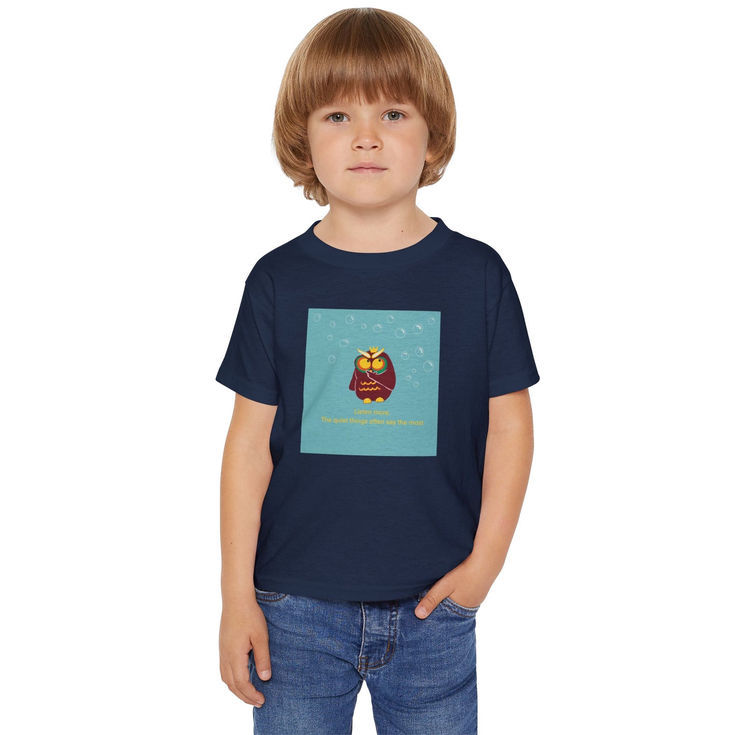 Toddler T-Shirt with Owl Design – "Listen More" Inspirational Tee