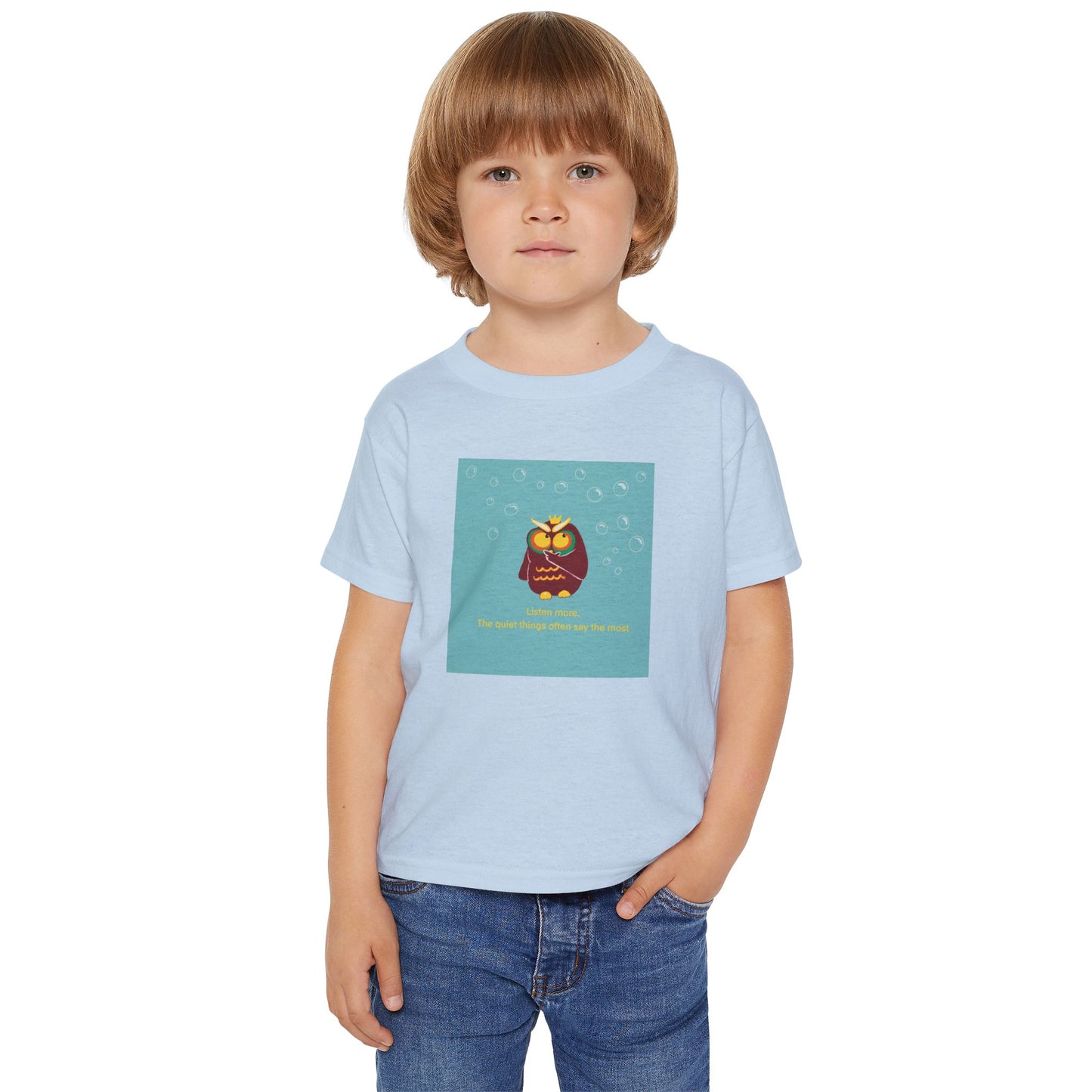 Toddler T-Shirt with Owl Design – "Listen More" Inspirational Tee