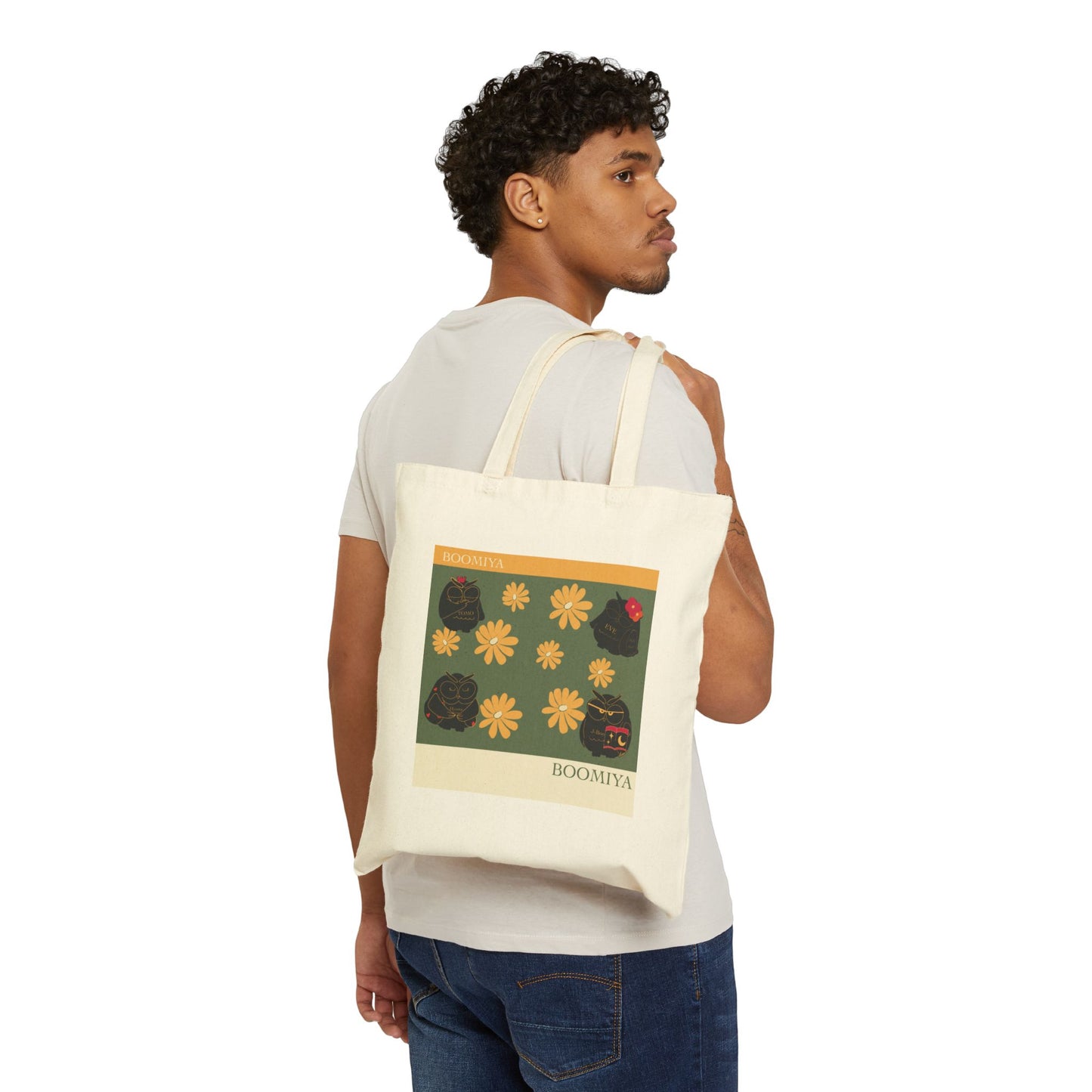 Chic Floral Cotton Canvas Tote Bag, Eco-Friendly Shopping Bag, Gift for Her, Reusable Grocery Bag, Bohemian Style Tote