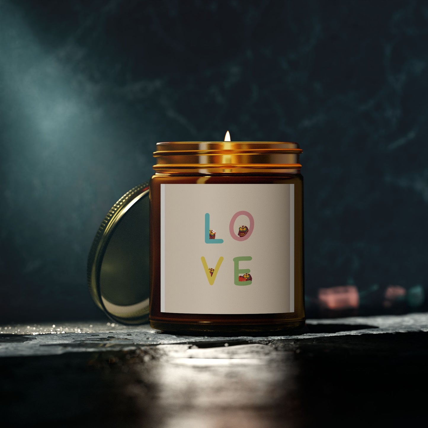 Coconut Apricot Scented Candle - 'LOVE' Design, 4oz & 9oz