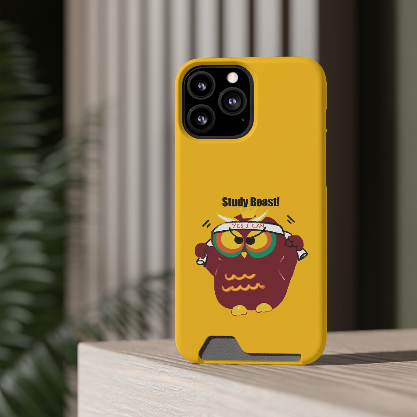 Study Beast Phone Case with Card Holder, Cute Owl Design, Student Accessory, Back-to-School Gift, Funny Phone Cover