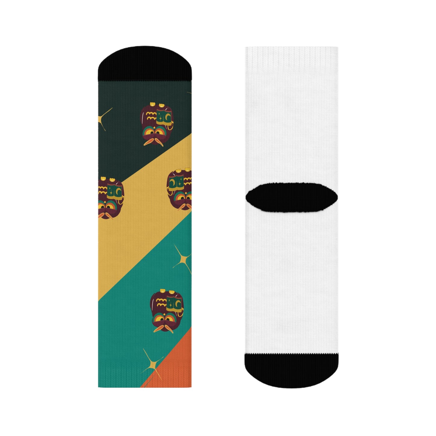 Colorful Mask-Themed Crew Socks | Fun Gift for Halloween, Día de los Muertos, Casual Wear, Festival Accessories, Unique Fashion