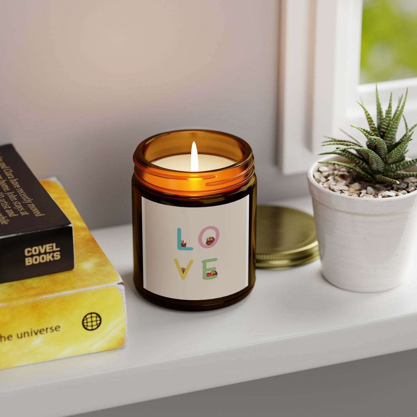 Coconut Apricot Scented Candle - 'LOVE' Design, 4oz & 9oz