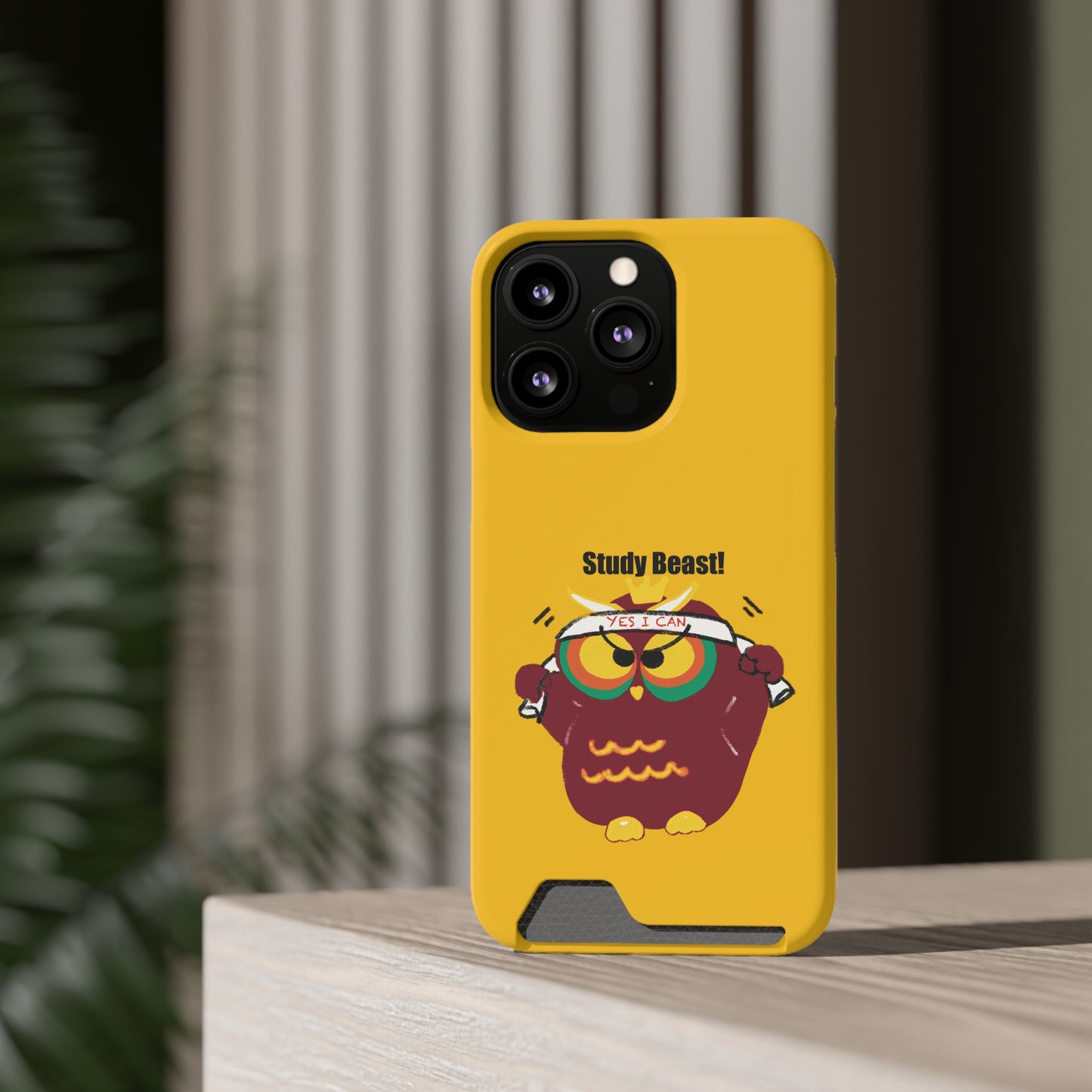 Study Beast Phone Case with Card Holder, Cute Owl Design, Student Accessory, Back-to-School Gift, Funny Phone Cover