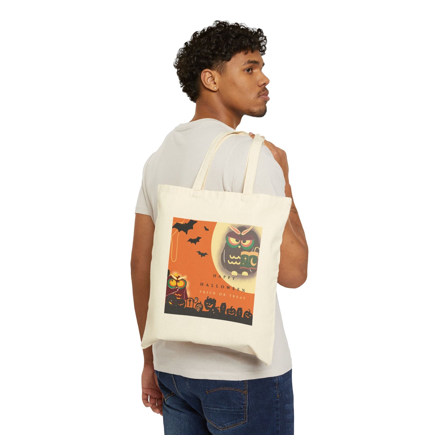 Spooky Halloween Cotton Canvas Tote Bag, Eco-friendly Bag, Trick-or-Treat Tote, Seasonal Shopper, Halloween Decor