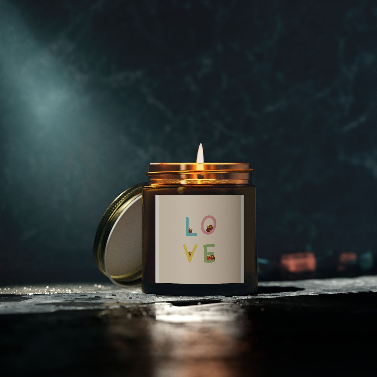 Coconut Apricot Scented Candle - 'LOVE' Design, 4oz & 9oz