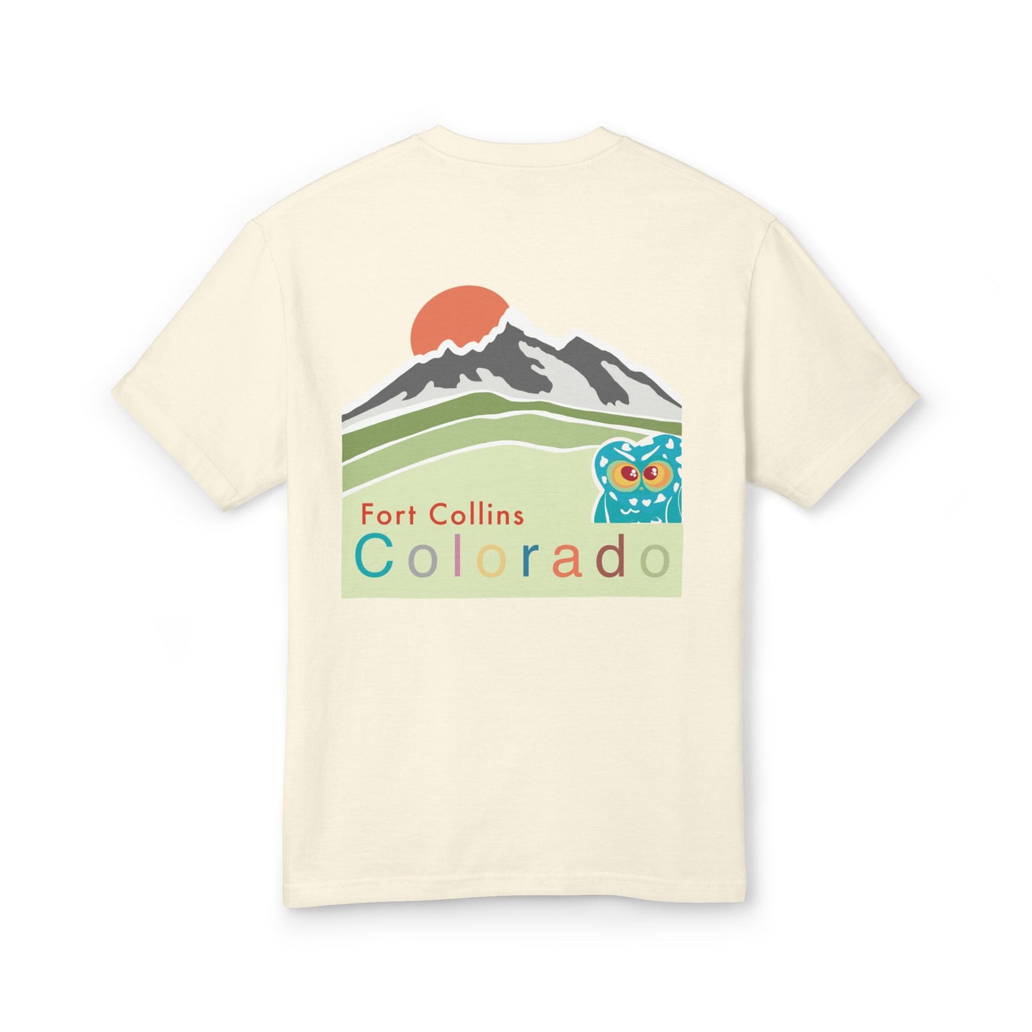 Fort Collins Vibes Unisex Heavyweight Cotton Tee - Mountain and Owl Design