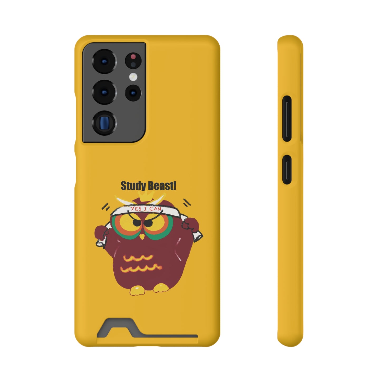 Study Beast Phone Case with Card Holder, Cute Owl Design, Student Accessory, Back-to-School Gift, Funny Phone Cover
