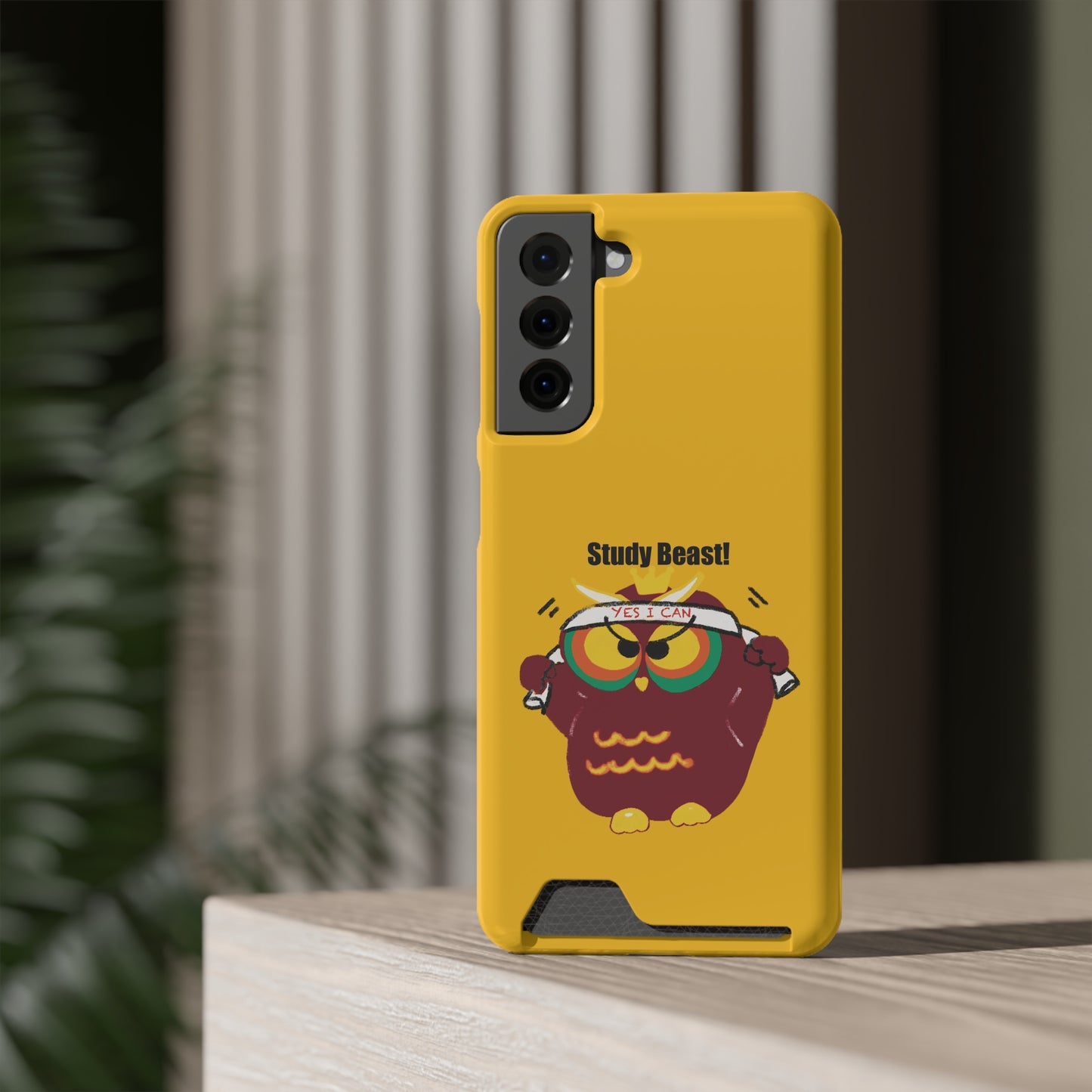 Study Beast Phone Case with Card Holder, Cute Owl Design, Student Accessory, Back-to-School Gift, Funny Phone Cover
