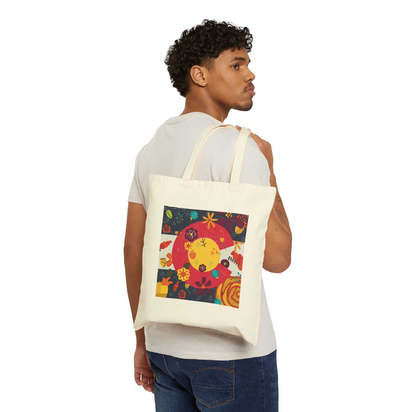 Colorful Floral Cotton Canvas Tote Bag, Eco-Friendly Shopping Bag, Gift for Her, Beach Bag, Reusable Grocery Tote