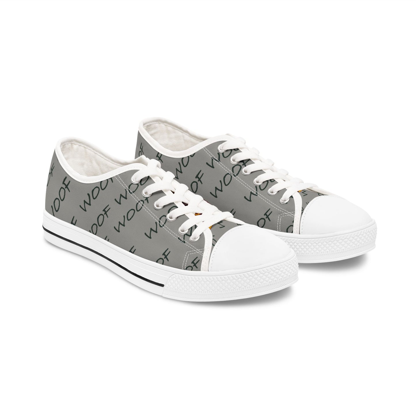Woof Print Women's Low Top Sneakers, Casual Dog Lover Shoes, Pet Owner Gift, Stylish Everyday Sneakers, Unique Animal Print Footwear