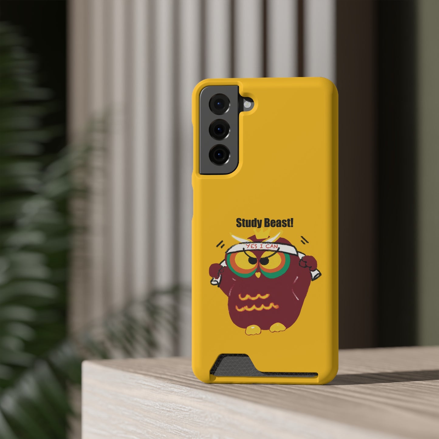 Study Beast Phone Case with Card Holder, Cute Owl Design, Student Accessory, Back-to-School Gift, Funny Phone Cover