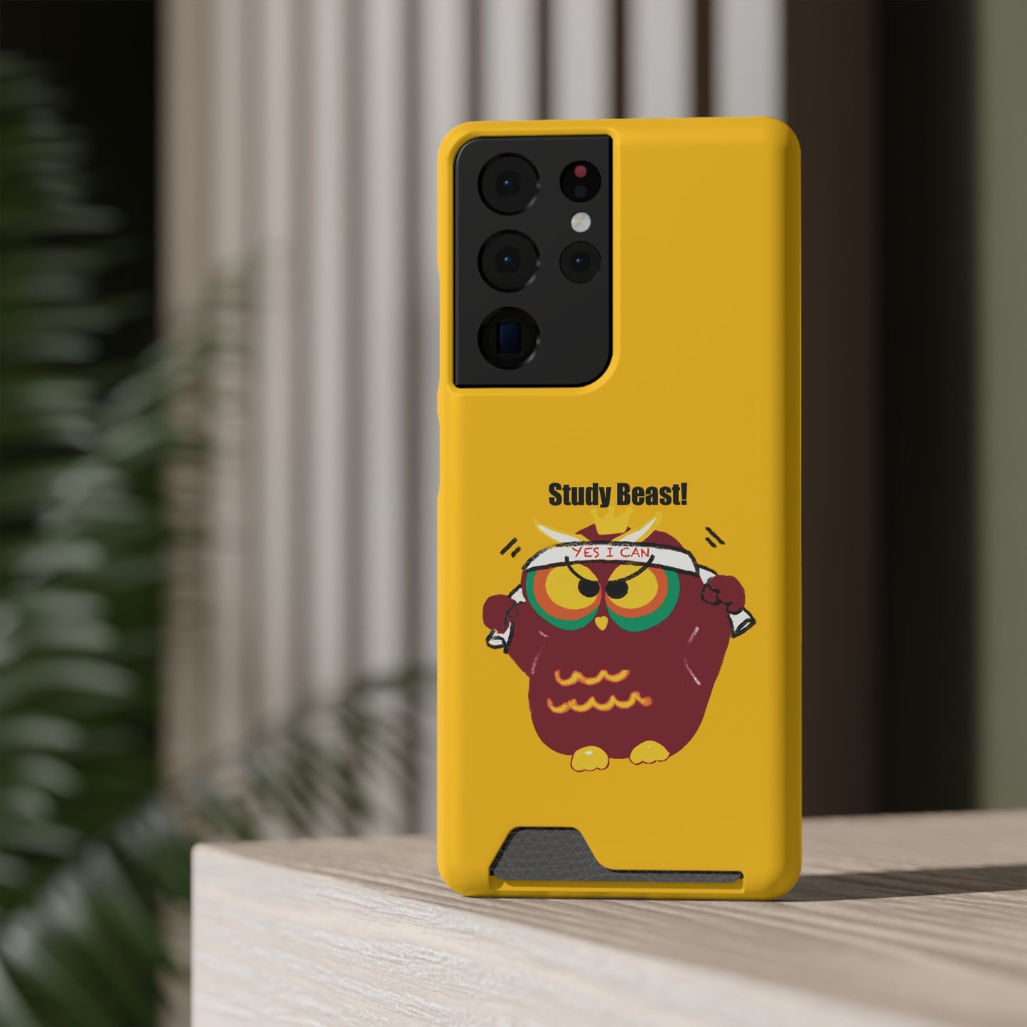 Study Beast Phone Case with Card Holder, Cute Owl Design, Student Accessory, Back-to-School Gift, Funny Phone Cover