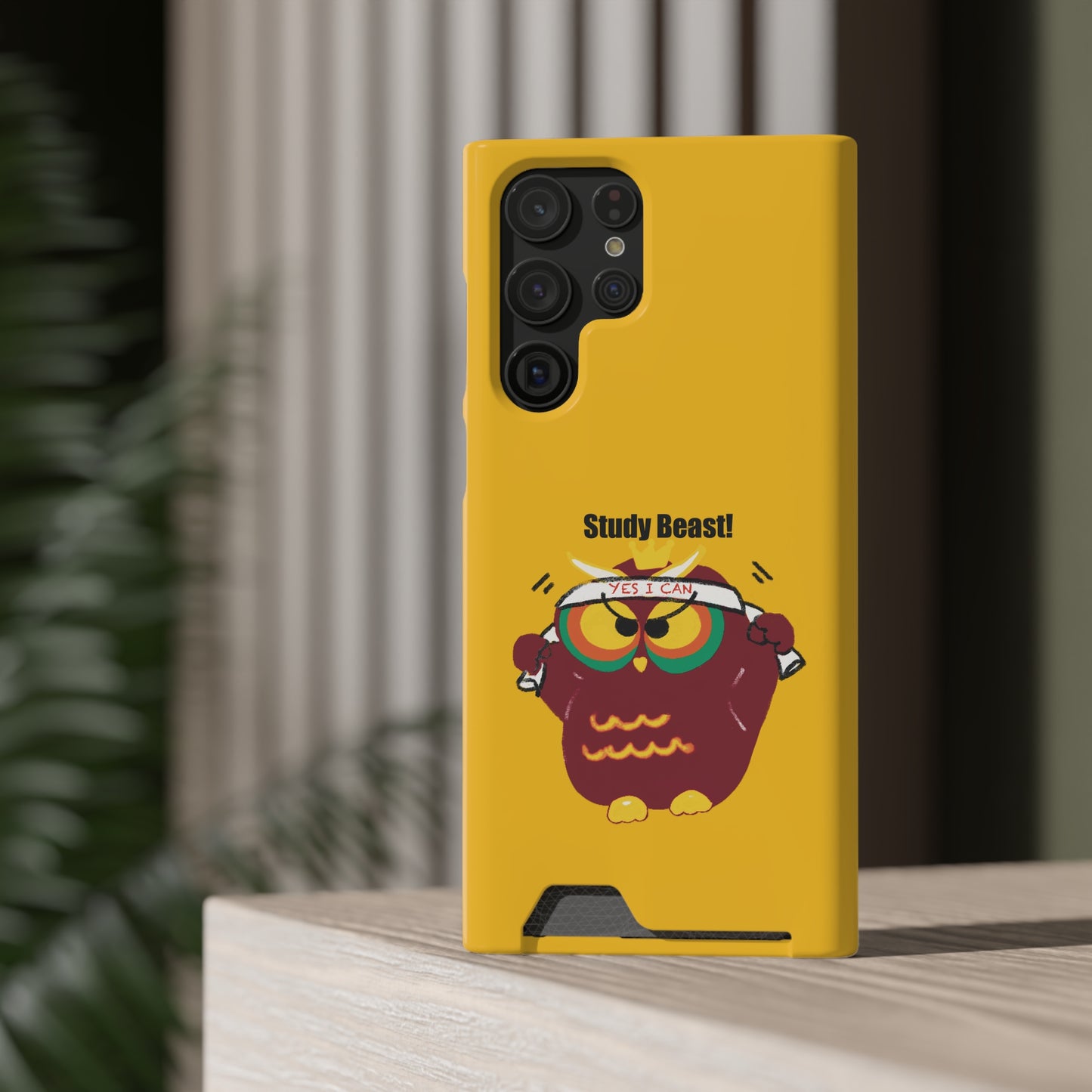 Study Beast Phone Case with Card Holder, Cute Owl Design, Student Accessory, Back-to-School Gift, Funny Phone Cover