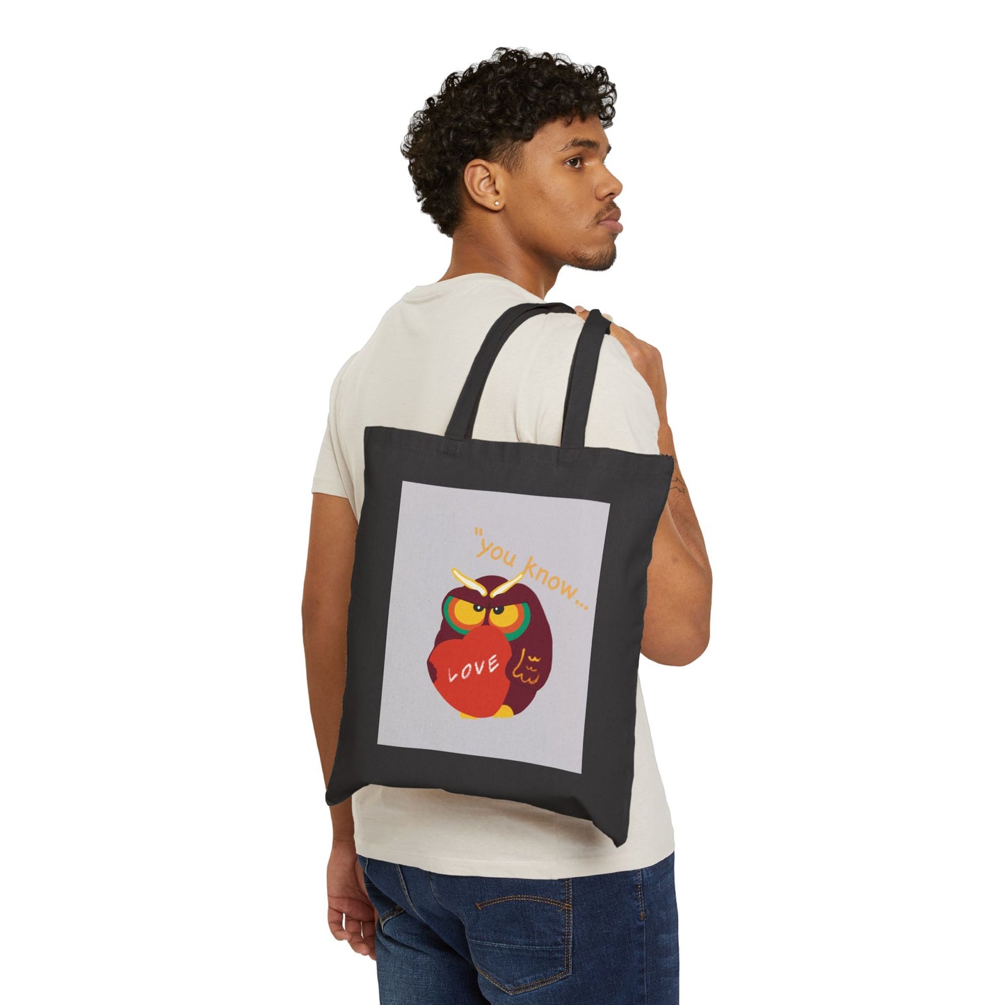 Whimsical Owl Love Cotton Canvas Tote Bag - Eco-Friendly Gift
