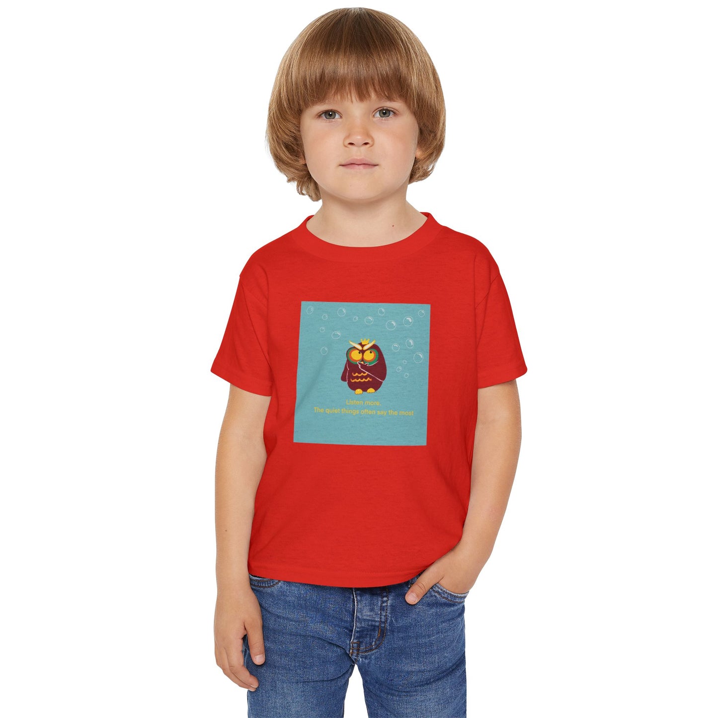 Toddler T-Shirt with Owl Design – "Listen More" Inspirational Tee