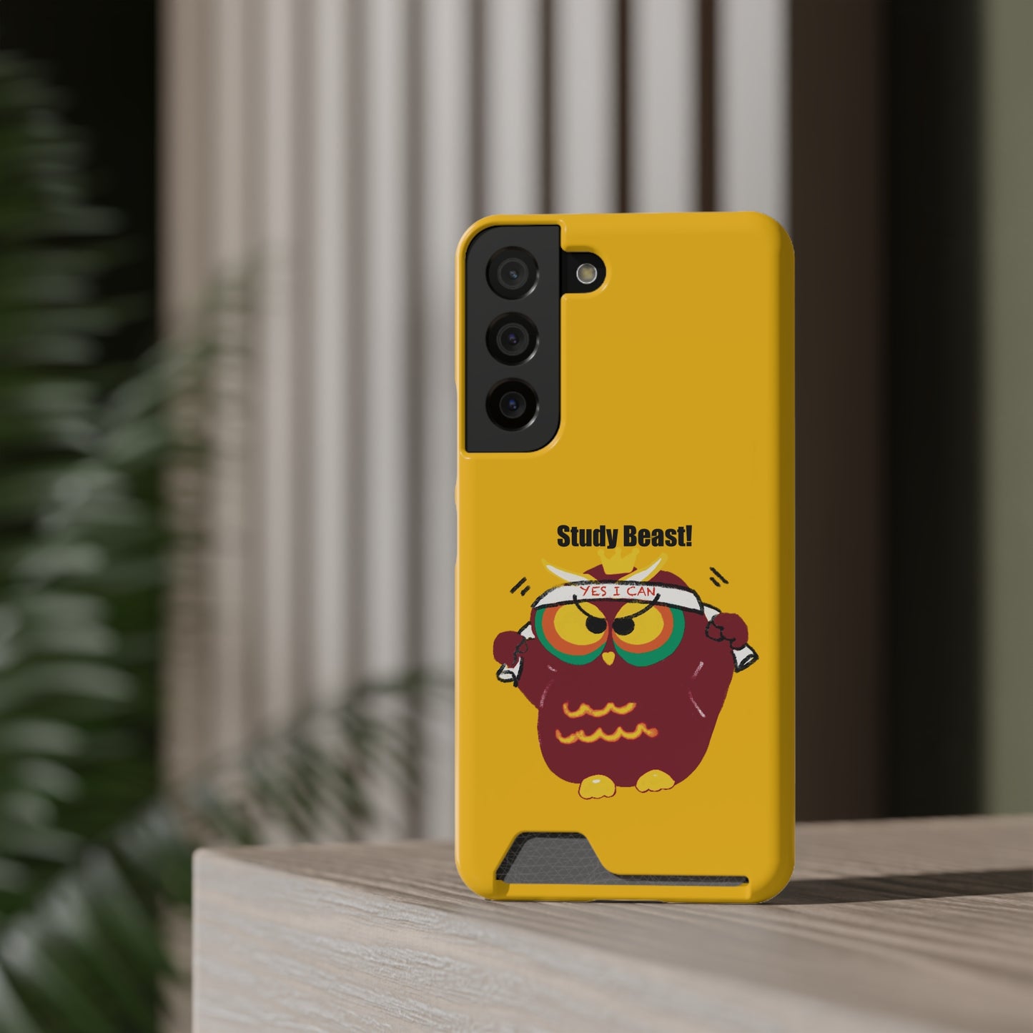 Study Beast Phone Case with Card Holder, Cute Owl Design, Student Accessory, Back-to-School Gift, Funny Phone Cover