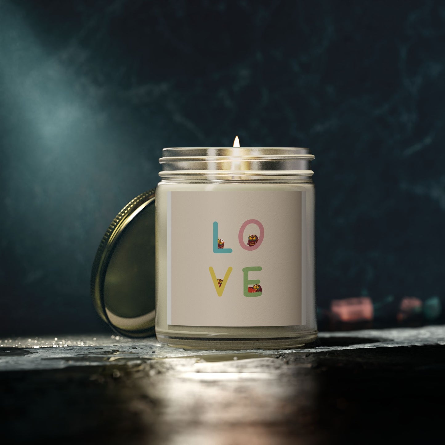 Coconut Apricot Scented Candle - 'LOVE' Design, 4oz & 9oz