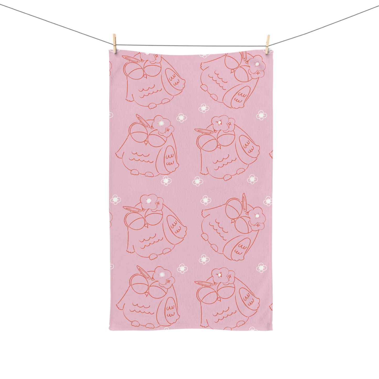 Cute Owl Hand Towel, Cozy Bathroom Decor, Gift for Animal Lovers, Pink Kitchen Towel, Owl Lover's Gift, Child's Bath Decor