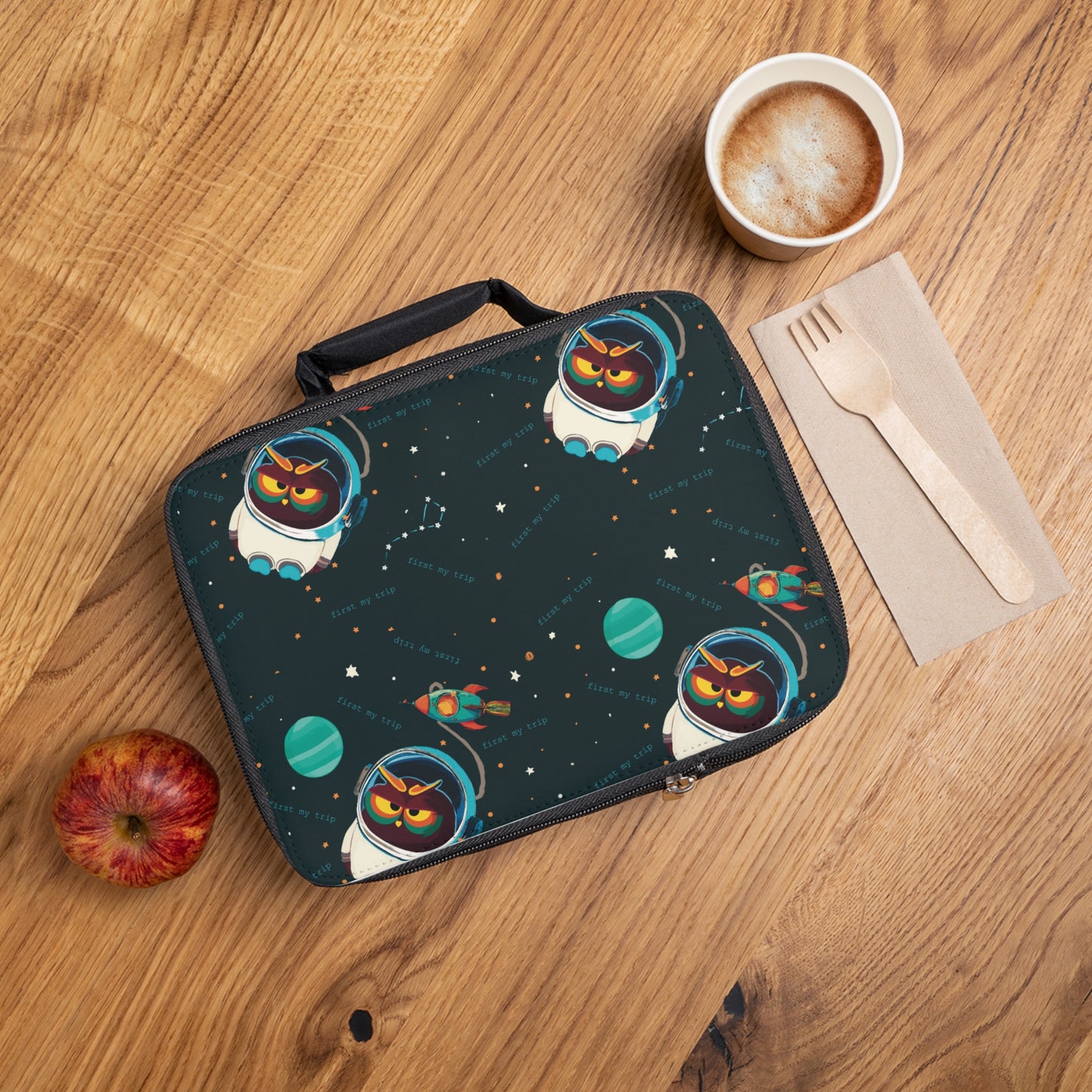 Cosmic Owl Lunch Bag, Fun Lunchbox for Kids, Space-Themed Bag for School, Insulated Tote for Snacks, Unique Gift for Birthday