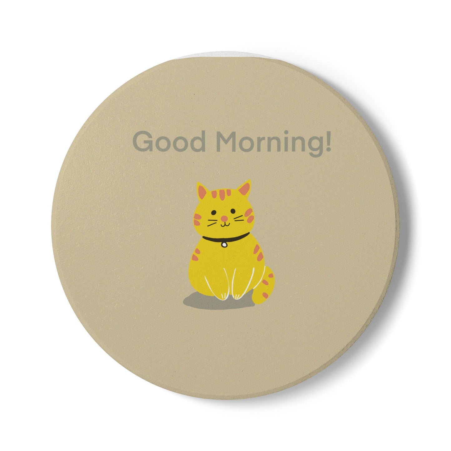 Cute Cat Good Morning Ceramic Coaster - Perfect Gift for Cat Lovers